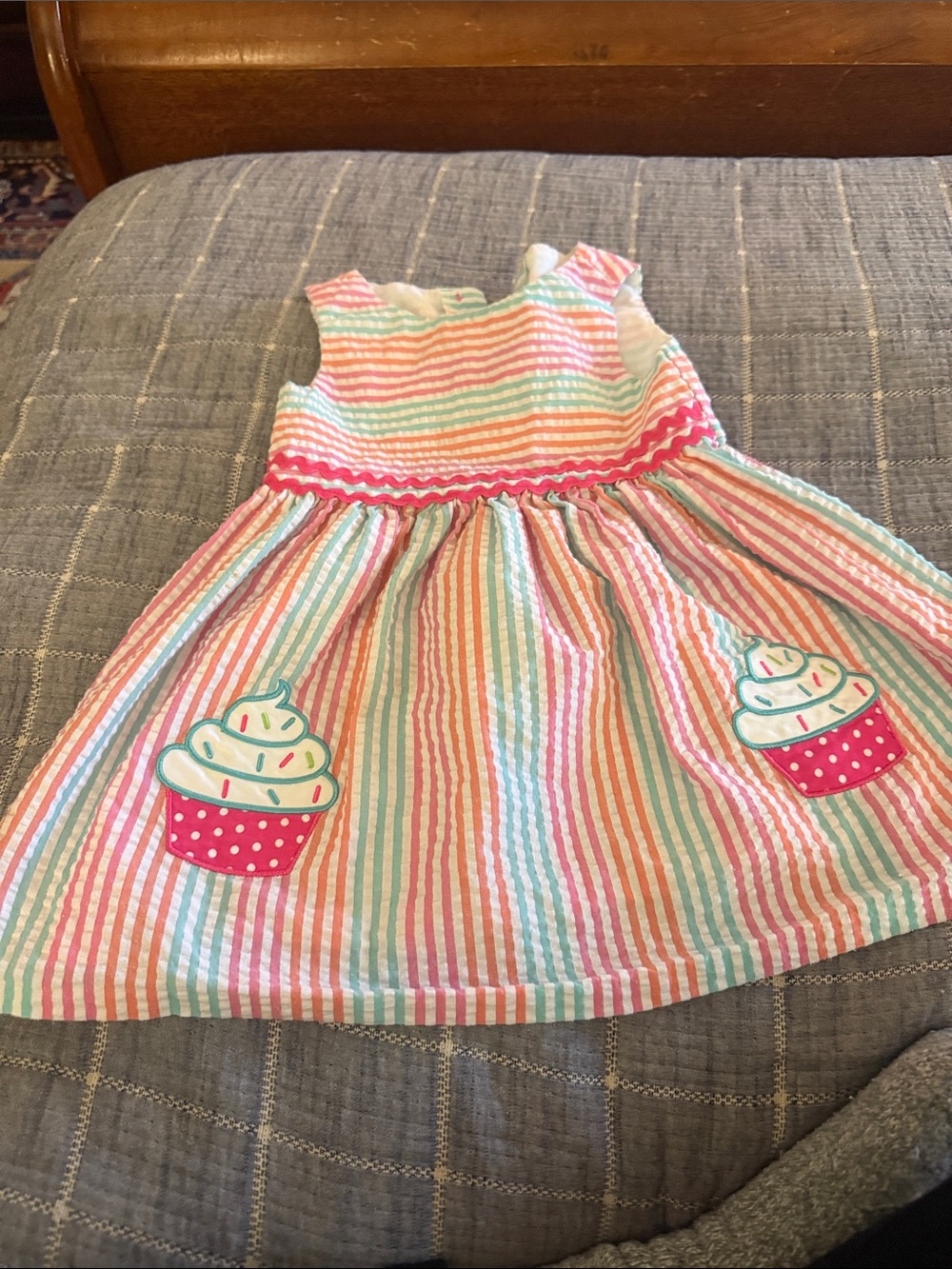 Rare Editions Striped Cupcake Dress - Pink, Mint & White